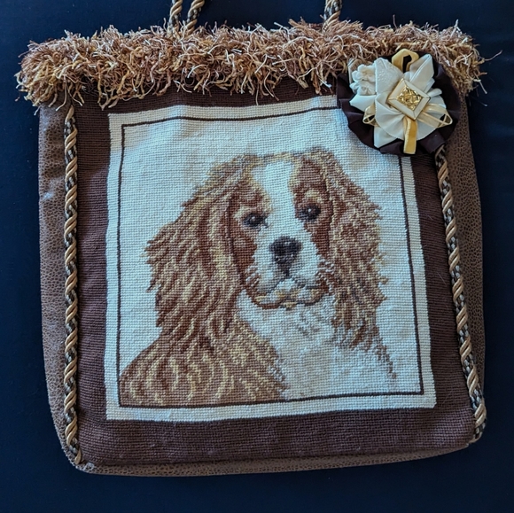 Large Needlepoint Cavalier King Charles Spaniel Tote - Picture 2 of 7